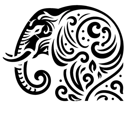 Elephant profile with raised trunk — free printable stencil
