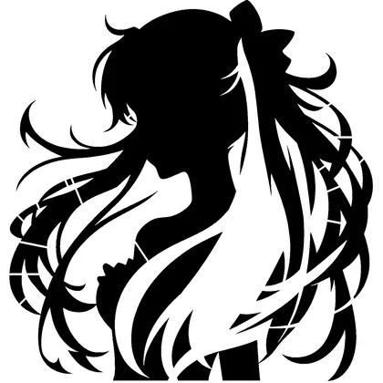 Anime girl silhouette with long hair — free printable stencil