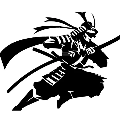 Samurai in fighting stance with sword — free printable stencil
