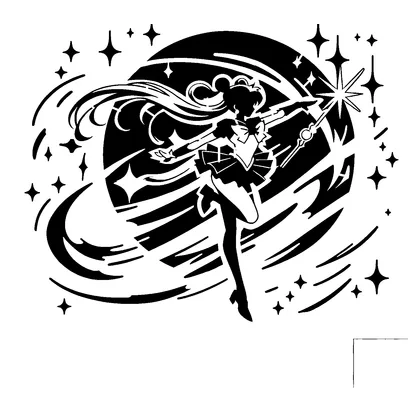 Magical girl in transformation pose — free printable stencil