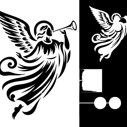 Angel with trumpet and wings — free printable stencil