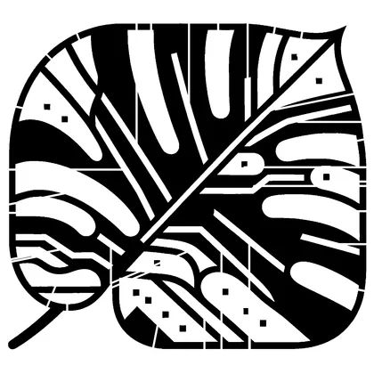 Tropical monstera leaf, geometric — free printable stencil