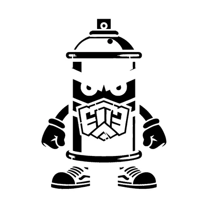 Spray paint can character with attitude — free printable stencil