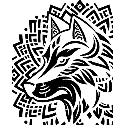 Geometric wolf mandala pattern — free printable stencil