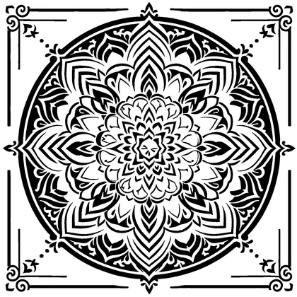 Half mandala border pattern — free printable stencil