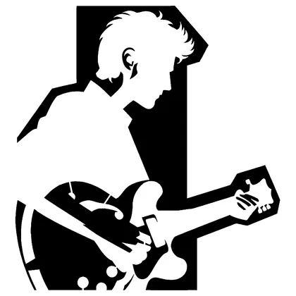 Musician with guitar silhouette — free printable stencil