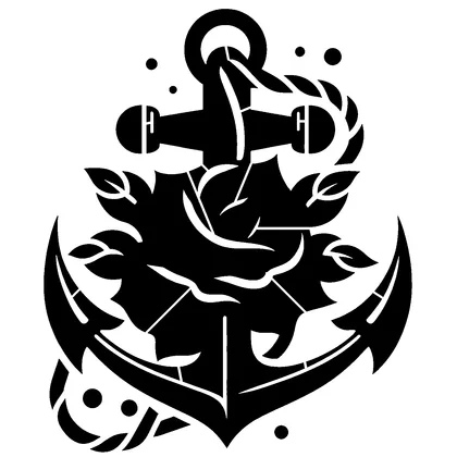 Traditional anchor with red rose — free printable stencil