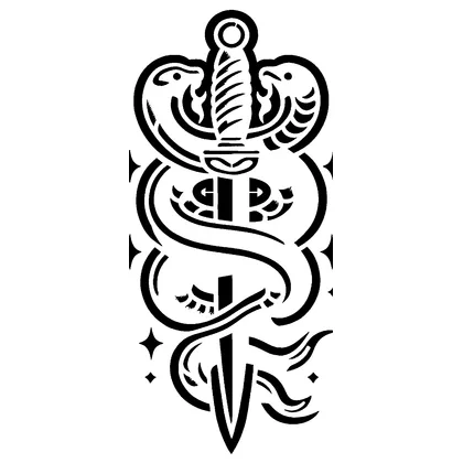 Snake wrapped around dagger — free printable stencil