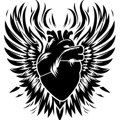 Heart with wings — free printable stencil