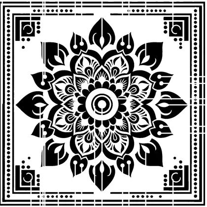 Rangoli Diwali circular flower pattern — free printable stencil